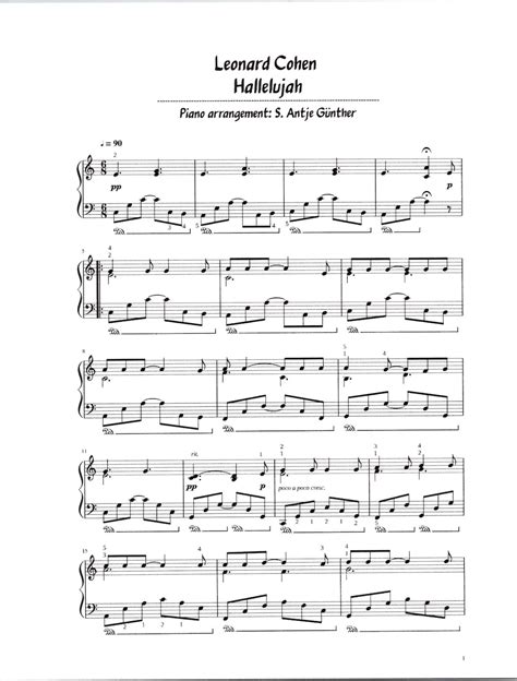 Leonard Cohen Hallelujah Piano Solo Sheet Music - Digital Arrangement ...