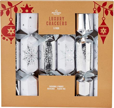 Morrisons 6 Luxury Silver Christmas Crackers : Amazon.co.uk: Grocery