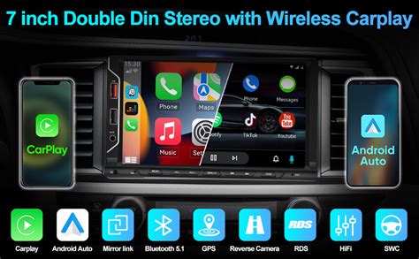 UNITOPSCI Wireless Double Din Car Stereo with CarPlay Android Auto ...