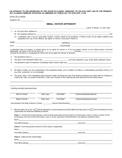 Form RT OPR 31. Small Estate Affidavit - Illinois – Document Template