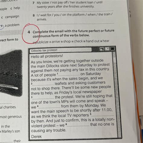 Complete the email with the future perfect or future continuous form of ...