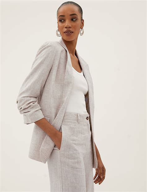 Buy Linen Blend Ruched Sleeve Blazer at Marks & Spencer
