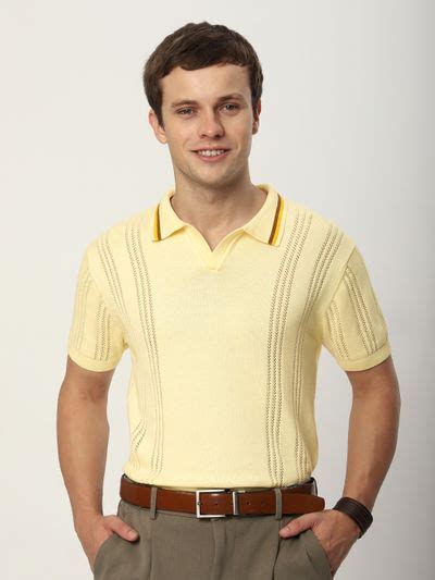 Buy Men's Light Yellow Jacquard Collar Flat Knit Polo T-Shirt Online ...
