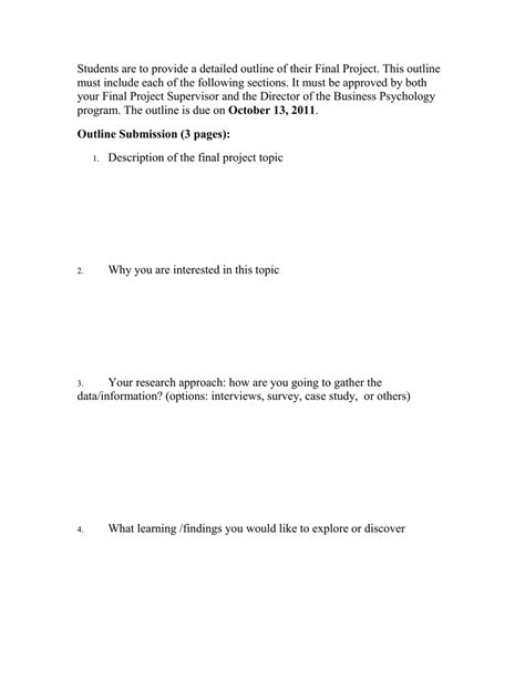 Image result for Final Project Outline Example