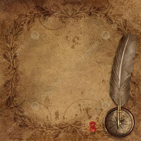 Vintage Paper Background With Afloral Frame And Feather Pen Compas ...