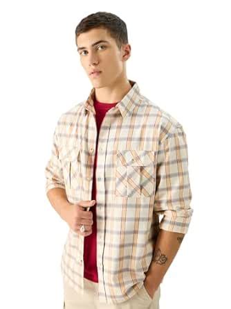 The Souled Store Cream/Orange/Grey Plaid Long Sleeve Collared Neck ...