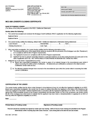 MCC -009 Lender's Closing Certificate - NHF - Nhfloan - Fill and Sign ...
