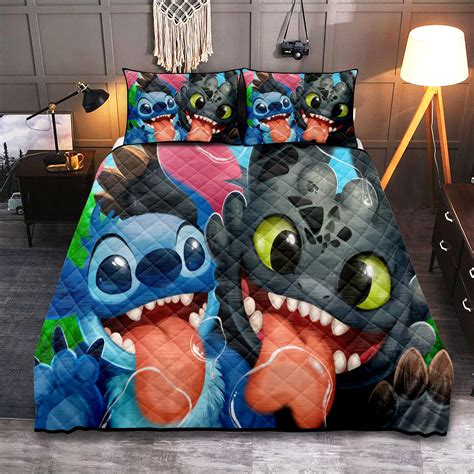 Funny Stitch And Toothless Quilt Bed Sets - Nearkii