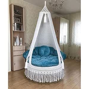 Kaahira Bohemian Handmade Macrame Balcony Cotton Thread Swing for ...