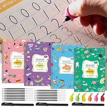 WEHUIFA 4 Pack Grooved Writing Practice Book for Kids - Letter Tracing ...