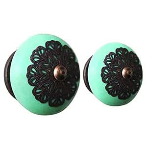 Indian-Shelf 2 Pieces Green Furniture Knobs Ceramic Strewn Flat ...
