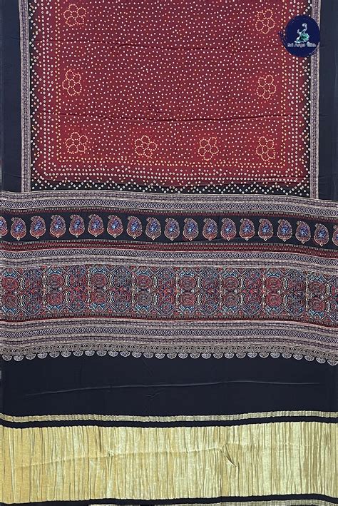 Maroon Gajji Silk With Bhandini Print Pattern - Sri Arya Silks
