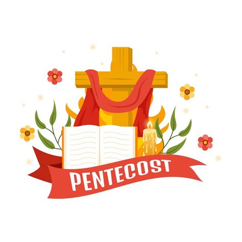 Pentecost celebration with cross bible and holy spirit flames | Premium ...