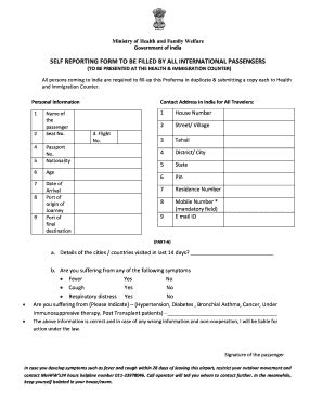 2020-2026 India Self Reporting Form to be Filled by all International ...