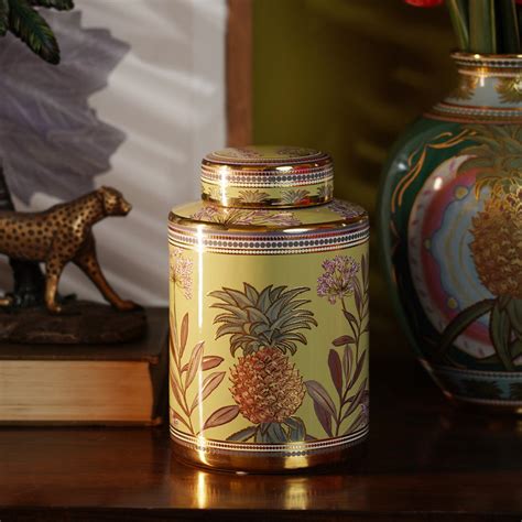Green Pineapple Print Ceramic Canister - Small