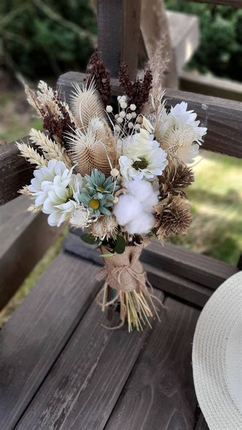 Rustic Boho Bridal Bouquet Dried Daisy Bouquet Taupe Tan - Etsy