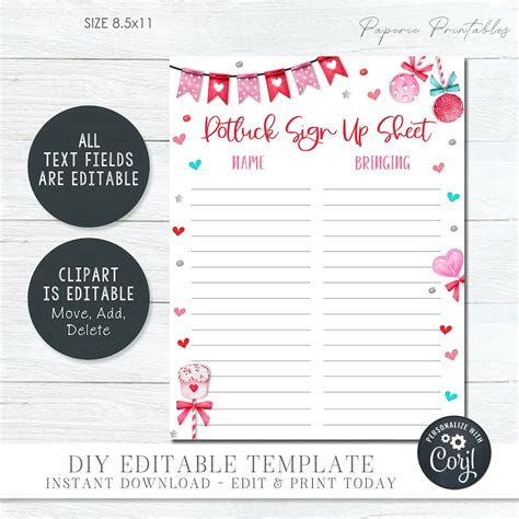 Printable Holiday Potluck Sign Up Sheet/free Potluck Sign Up Sheet