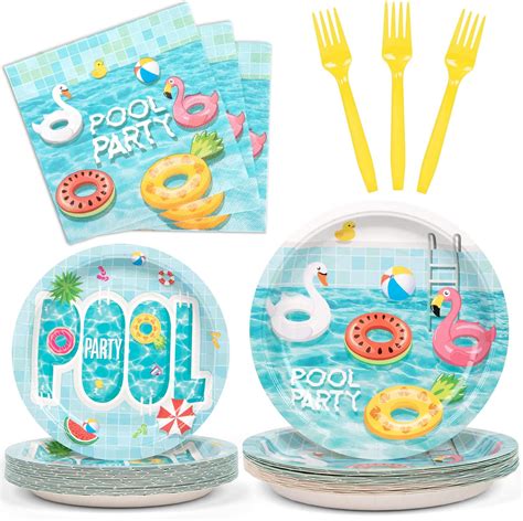 Amazon.com: HIPVVILD Summer Beach Pool Party Plates And Napkins - Pool ...