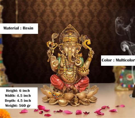 Resin Ganesh Sitting on Lotus Murti (Height 6 Inch) – AONA INDIA