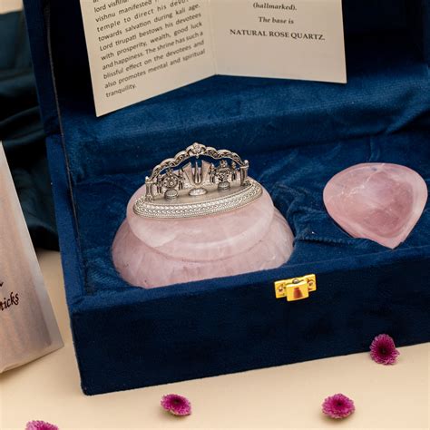 NATURAL ROSE QUARTZ BASE WITH MEHRAB TIRUPATI BALAJI SYMBOL – GemAnatomy