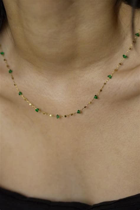 Dainty Emerald Stones Necklace| Gold Plated Waterproof Necklace