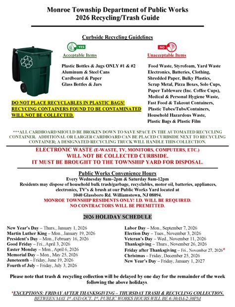 2026 Trash & Recycling Guide and Bulk Schedule - Monroe Township, New ...