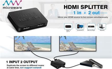 Microware 4K@30Hz HDMI Splitter, HDMI Splitter 1 in 2 Out, HDMI2.0b ...