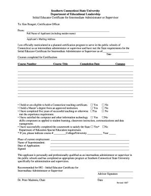 Fillable Online southernct EDL Department Certification Form - Southern ...