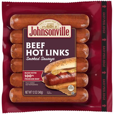 Johnsonville Beef Hot Smoked Sausage, 6 Links, 12 oz (Refrigerated ...