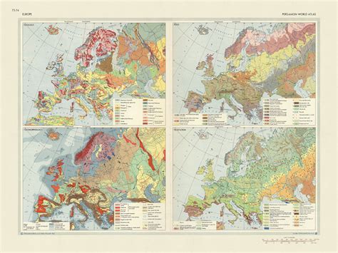 Old Infographic Map of European Geology, 1967: Geomorphology, Soils, V – The Unique Maps Co.