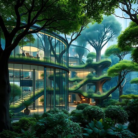 Tree planted buildings with sustainable glass and greenery | Premium AI ...