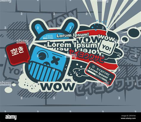 Graffiti blue character in the Japanese style. Character animal, the ...