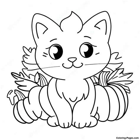Cute Thanksgiving Cat With Pumpkin Coloring Page | Coloring-Pages.com