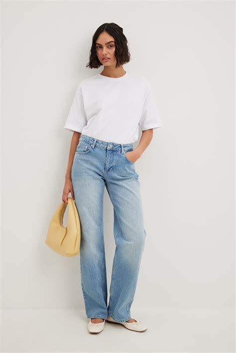 Straight Mid Waist Jeans Blue | NA-KD