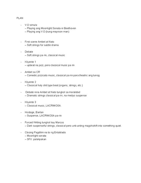 PLAN: Soundtrack and Music Cues for V.O. Scenes - Studocu