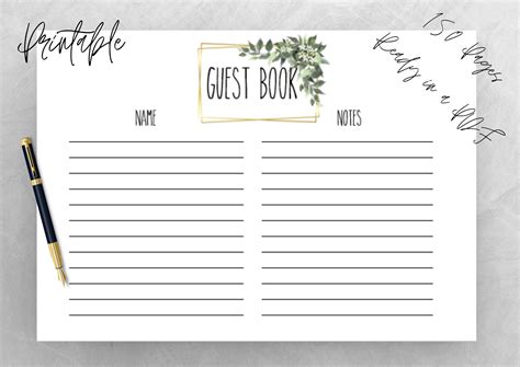 Guest Book Template Printable