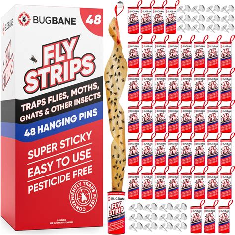 Amazon.com : Fly Strips Indoor Sticky Hanging 48pk with Pins. Non Toxic ...