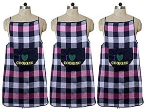 Buy Heart Home Checkered Design Cotton 3 Pieces Waterproof Kitchen ...