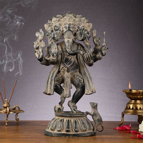 Buy Brass Dancing Panchmukhi Ganesha Statue - 15 Inch Vintage sculpture ...