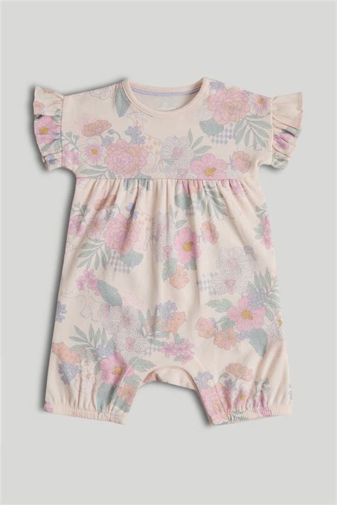 Mothercare Newborn Girls Soft Tropics Printed Short Sleeves Rompers - Pink