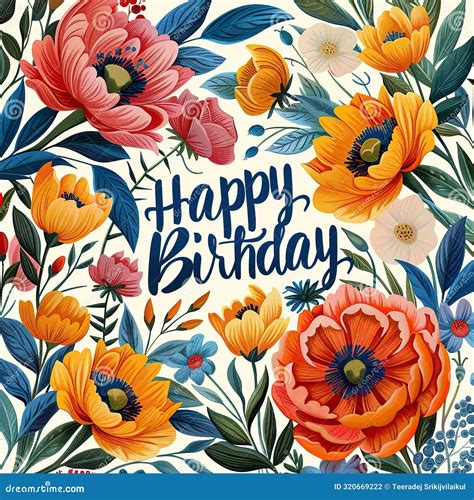 Floral Happy Birthday Illustration Stock Illustration - Illustration of ...