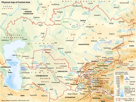 Physical map of Central Asia (Eng) | GRID-Arendal