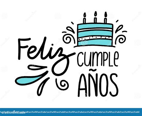 Happy Birthday in Spain. Lettering in Spanish with Cake and Curlicues ...