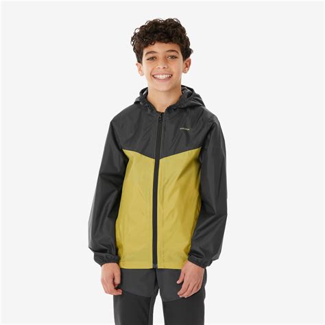 Kids’ waterproof hiking zip jacket, 7-15 years, MH100 - Grey Khaki