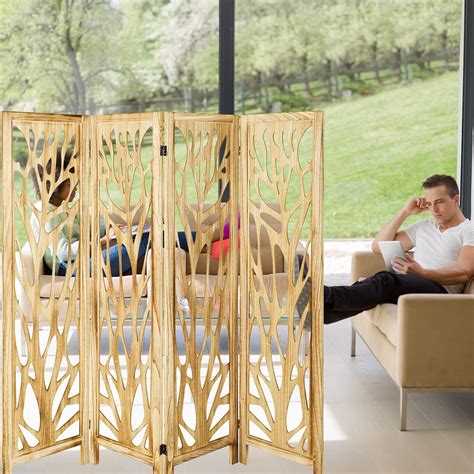 Buy 4 Panel Room Divider 5.6Ft Wood Room Dividers and Folding Screens ...