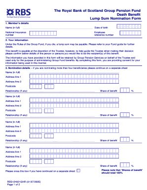 UK Royal Bank Of Scotland Death Benefit Lump Sum Nomination Form 2005 ...