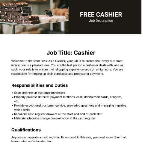 Job Description Template Of Cashier at Jack Belser blog