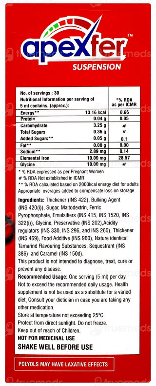 Apexfer Gluten Free Oral Suspension 150 Ml - Uses, Side Effects, Dosage ...