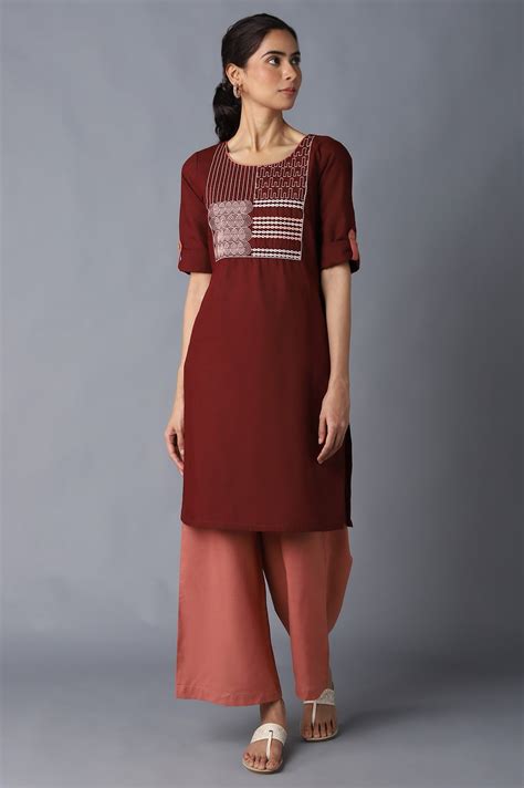 Buy Aure Collection By Aurelia Red Solid Ethnic kurta With Peach ...