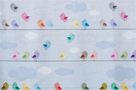 Cute Birds Kids Printed Cotton Fabric by the Yardlight Blue - Etsy India